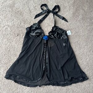 🫧BOGO - NWT Frederick's of Hollywood black lingerie babydoll slip with rose - L